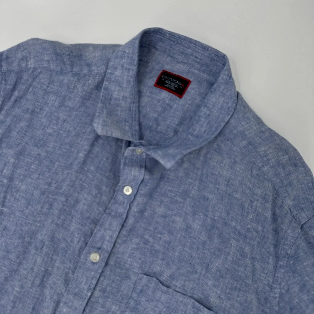 UNTUCKit Valente WR Men's XXX-Large Blue‎ Linen Short Sleeve Button Down Shirt